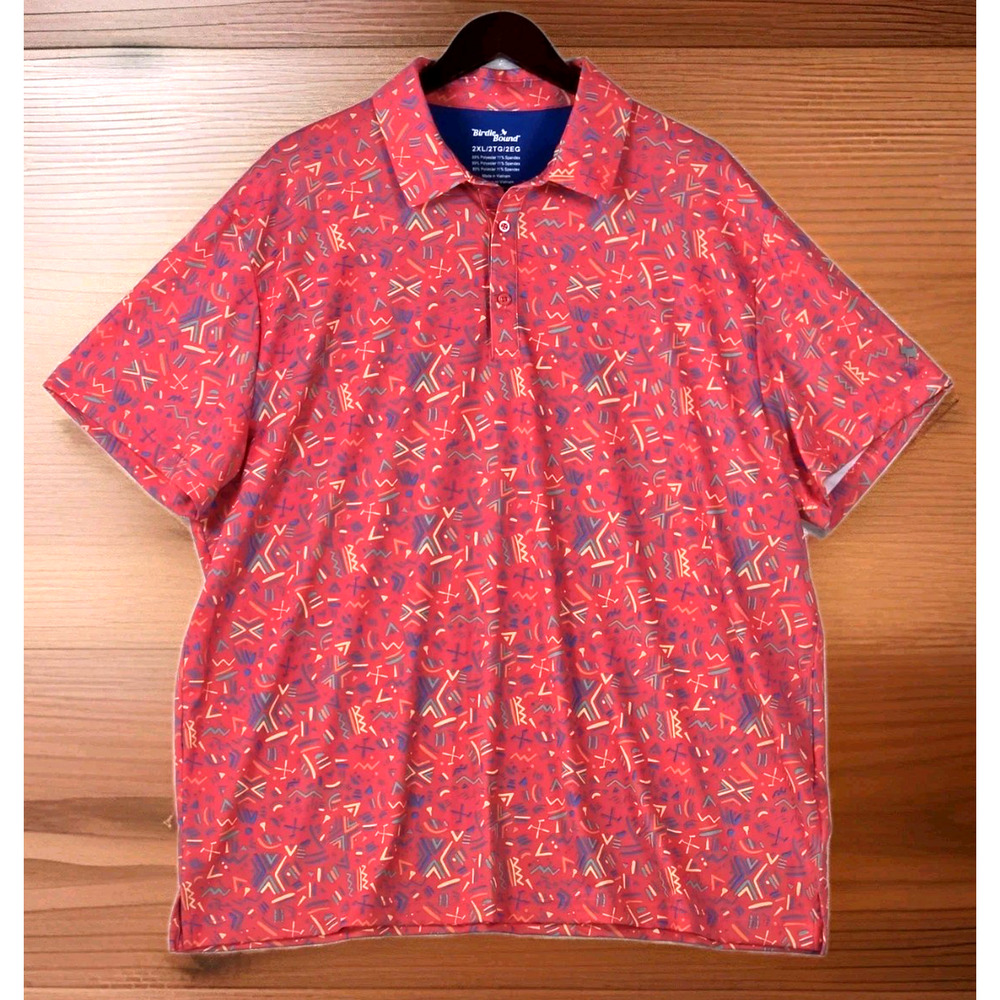 Birdie Bound Men's Golf Polo Abstract Print Short Sleeve Shirt Stretch Size 2XL